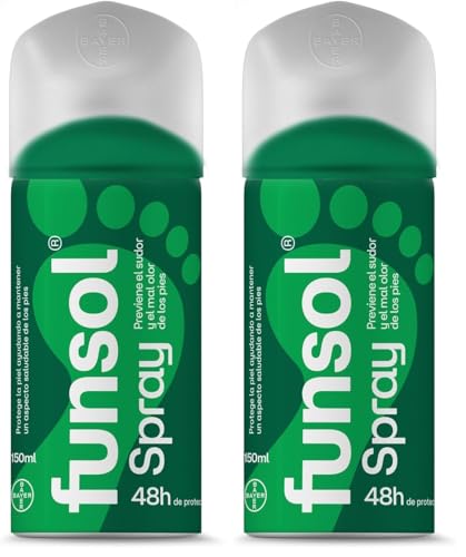 Funsol Desodorante Pies Spray Antitranspirante - Reduce Sudor y Mal Olor, Olor Zapatos y Zapatillas, Protección Duradera - 150 ml (Paquete de 2)