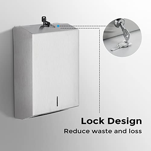 Paper Towel Dispenser Wall Mount - Multifold Trifold Paper Towel Dispensers, Large Capacity Stainless Steel Tissue Holder, Suitable for Bathrooms and Public Places - Thumbnail 4