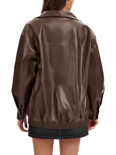 Womens Faux Leather Jacket Motorcycle Bomber Jacket Coats Fall Spring Clothes Oversized Zip Up Winter Coat Outerwear4