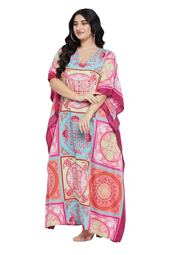 Oussum Women Polyester Casual Kaftan Long Plus Size Summer Beach Caftan Cover Ups Maxi Dresse for Ladies Boho Lounge Outfit3