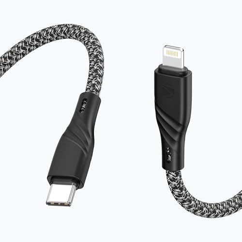 Image of Zebronics Type-C to Lightning Fast Charging Cable, 27W PD Rapid Charging, Charge & Sync Support, Braided Tangle-Free Design, 1.5 Meter Length, Compatible with Type-C PD Adapters (TL300, Black+White)