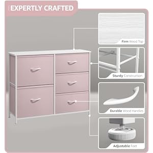 Sorbus kids dresser with 5 drawers storage chest organizer unit with steel frame wood top handles tie dye fabric bins for clothes wide furniture for bedroom hallway kids room nursery closet  urban country home decor