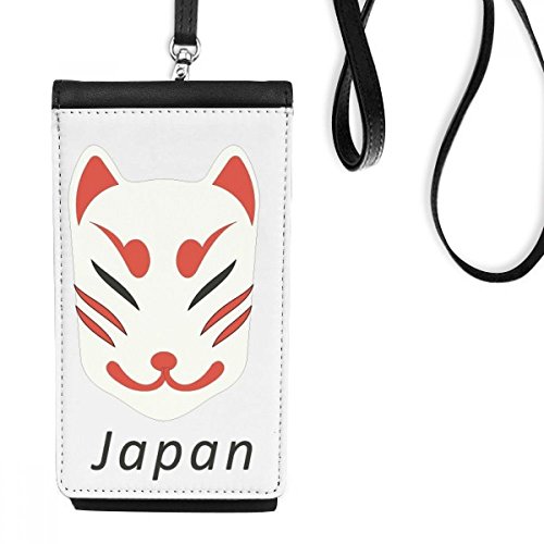 Masque de renard japonais sur ce sac téléphone noir en faux cuir pour vos sorties