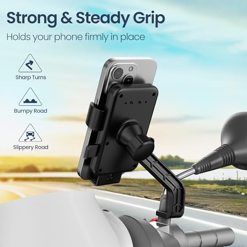Portronics Mobike 5 Scooty/Scooter Phone Holder with Mirror Mount, 360 Degree Rotation, Strong Grip, Compatible with 4.7" to 7.2" Smartphone, Mobile Stand for Scooter, Cycle & Motorcycle (Black) 7 413+LCoYZnL