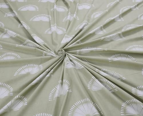 Image of Huesland by Ahmedabad Cotton 144 TC Cotton Bedsheet for Double Bed King Size Elastic with 2 Pillow Covers | Sunrise | Basil Green & White
