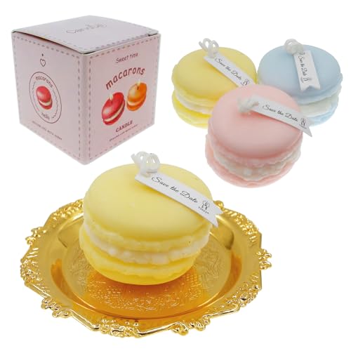 KCVC Set of 3 Macaron Cookies Scented Candles & 1 Golden Candlestick, Novelty Candles for Women by KCVC - Used condition - US$16.62