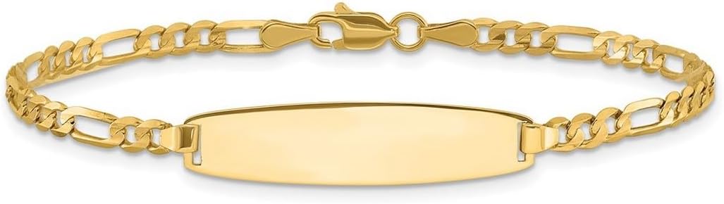 JewelryWeb 14k Solid Yellow Gold 3.0mm Figaro ID Bracelet Identification Bracelet for Women