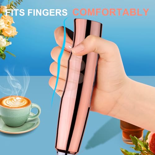 Image of YUSWKO Rose Gold Handheld Milk Frother Wand for Coffee, Rechargeable Electric Whisk with 3 Heads 3 Speeds Drink Mixer Coffee Frother For Latte, Cappuccino, Hot Chocolate, Egg