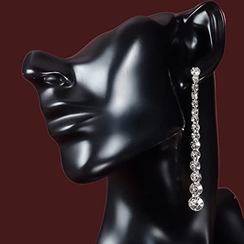 Sttiafay Long Rhinestone Earring For Women Long Chain Dangle Earrings Sparkly Crystal Linear Earrings Tassel Statement Earrings Wedding Bridal Jewelry #TOP2
