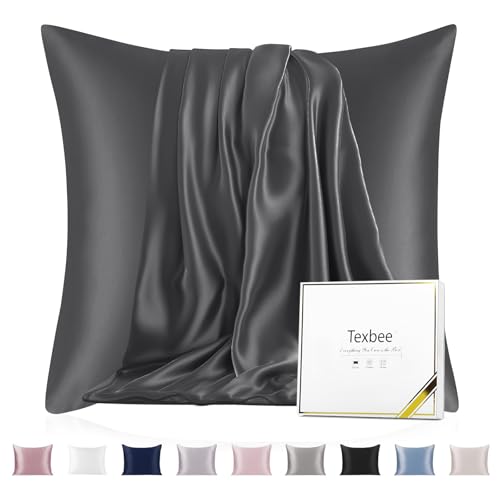 Texbee Seidenkissenbezug 80x80cm für Haar und Haut Beide Seiten Natürliche Kissenbezug Seide mit verstecktem Reißverschluss Weiche Atmungsaktive Glatte 1PCS-Weltraum Grau