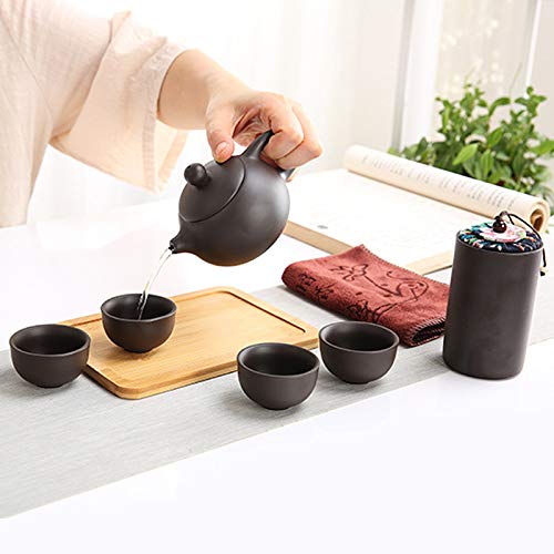 Queena Portable Yixing Zisha Tea Set Handmade Purple Clay Porcelain Teapot Teacups Traditional Chinese Style Kungfu Teapot With Travel Bag Gift For Dad Grandpa Husband #TOP4