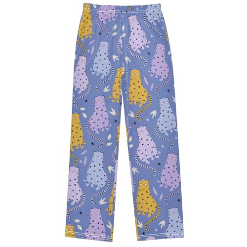 Boy's Pj Pants Leopards Leaf Star Lavender Lounge Bottoms Elastic Waist Kids Joggers with Pockets Size 6-14