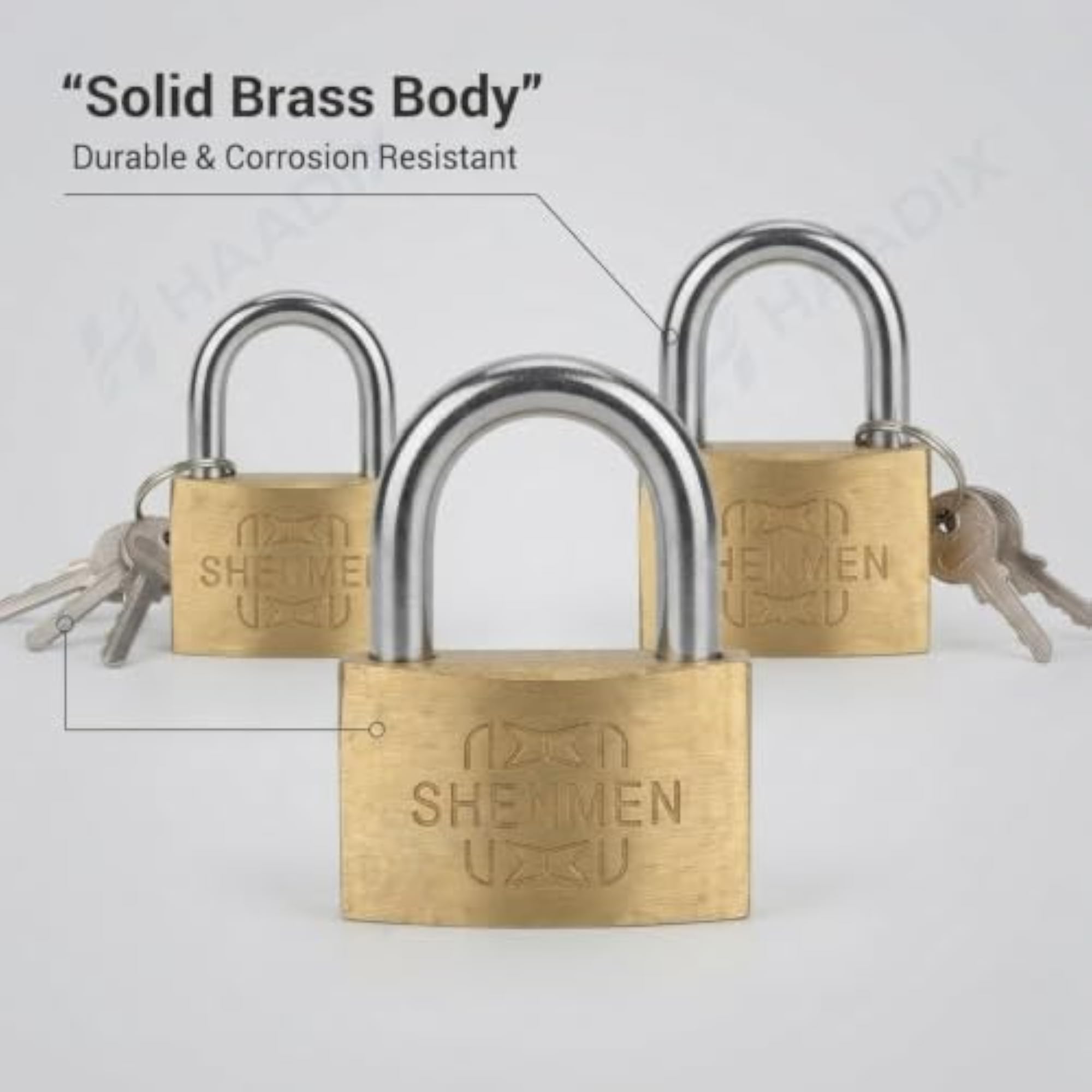 Brass Padlock Set, Key Operated Locks, Pack of 3