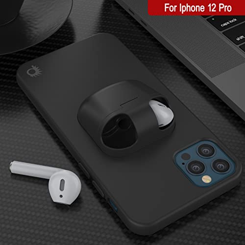 Punkcase Iphone 12 Pro Airpods Case Holder (Centerpods Series) | Slim & Durable 2 In 1 Cover Designed For Iphone 12 Pro (6.1") | Protects Your Phone & Stores Your Airpods Gen. 1 & 2 [Black] #TOP4
