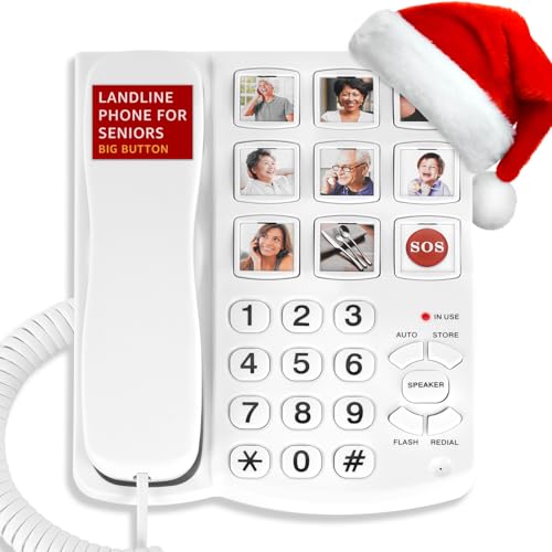 Uvital Corded Landline Phones for Elderly, Big Button Telephone for Home/Hotel/Office, Desk Telephone with One-Touch Speed Dialling, Hands-Free, Volume Control and Redial