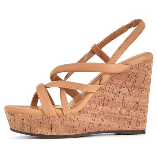 Image of Coutgo Women Platform Wedge Sandals Cork Slingback Wedges Espadrilles Heels Summer Shoes