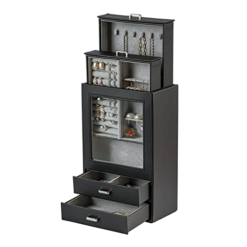 Kendal Jewelry Boxes For Girls Women, Stand Layer Jewelry Organizer Box Display Necklace, Earring, Ring, Jewelry Storage Case, Black Leather Jewelry Box For Women's Day As Ideal Gift (Black) #TOP9