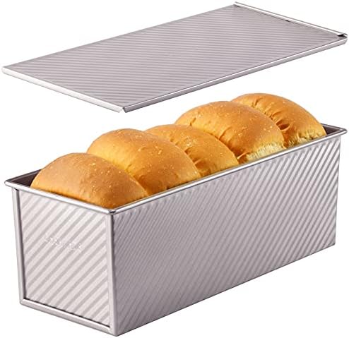 CHEFMADE Mini Pullman Loaf Pan with Lip, 0.55Lb Dough Capacity Non-Stick Rectangle Corrugated Toast Box for Oven Baking 3.9" x 3.9"x 3.9" (Champagne Gold)