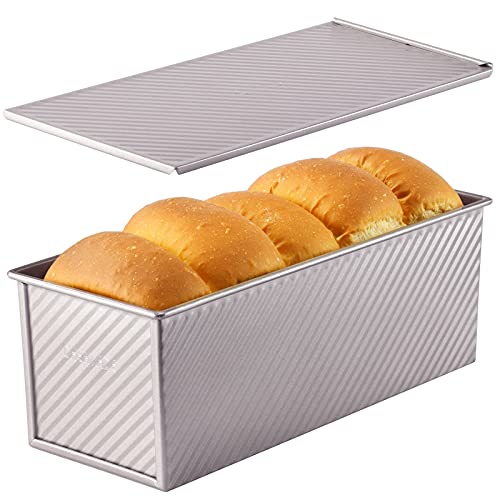 CHEFMADE Pan de Pan Pullman comercial con labio, Caja corrugada rectangular antiadherente con capacidad de masa de 2,2 libras para hornear en el horno4.8" x 12.8"x 4.7" (oro champán)