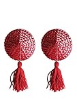 SHOTS Toys Nipple Tassels - runde Nipple Cover mit Nippel Quasten und Strass - rot, 1er Pack (1 x 2 Stück) OU030RED