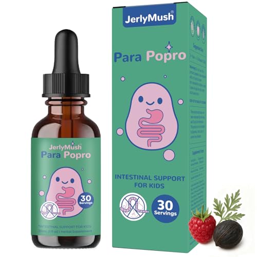 JerlyMush ParaPopro Herbal Blend for Humans & Kids - Wormwood Black Walnut Clove Cleanse for Kids, Digestive Support, Raspberry Flavor, 1fl oz/30 Servings