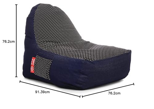 Image of Style Homez Urban Design Denim Canvas Polka Dots Printed Chair Bean Bag XXL Size Filled with Beans Fillers