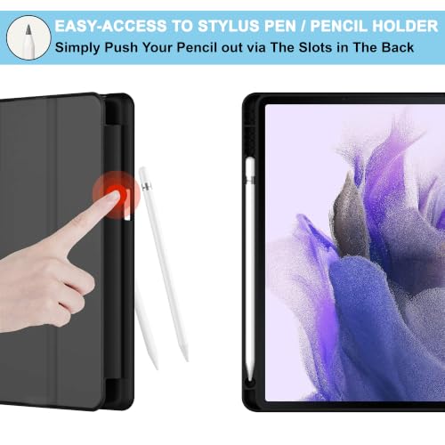 Image of CEDO Smart Case for Samsung Tab S7 FE (12.4 in) Tri-Fold Flip Folio Cover | Pencil Holder | Auto Wake-Up /Sleep Mode | Multi View Angles Stand TPU Backcover (Black)