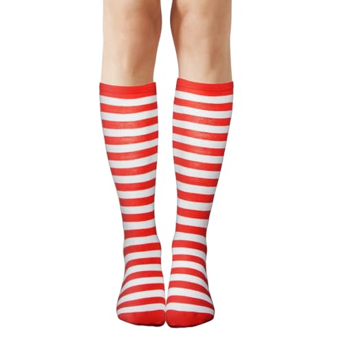 ALLY-MAGIC Knee High Socks, Casual Thigh High Socks Red Whit