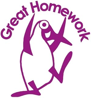 SuperStickers 'Great Homework' Pre-Inked Teacher Stamp for Marking in Purple Ink with Penguin Image.