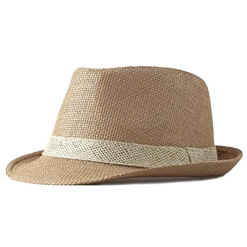 Image of SIQITECHNO Straw Fedora Sun Hat Straw Cowboy Hat for Women Men Classic Short Brim Fedora Trilby Roll Up Panama Jazz Beach Cap