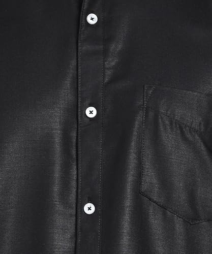 Image of MILDIN Men's Cotton Blend Solid Shirt with Spread Collared Half Sleeve Curved Hemline Button Closure Regular Fit and One Pocket | Half Sleeve Shirt for Men