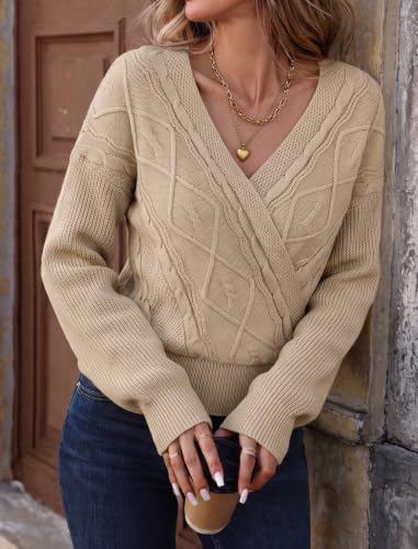 Image of ZAFUL Women's V Neck Cable Knit Sweater