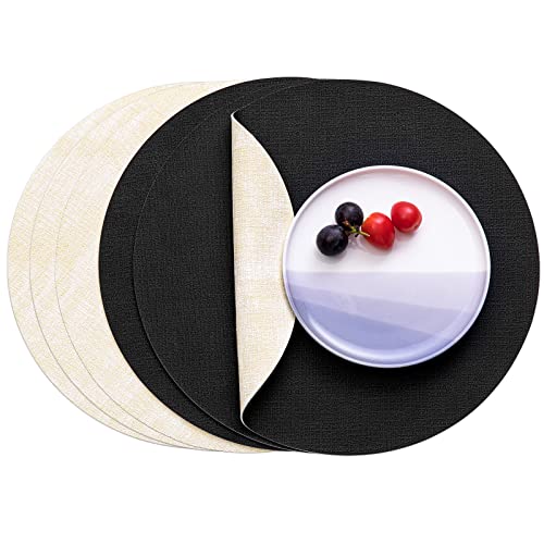Myir JUN 14" Round Placemats Set of 6, Reversible Dual-Color Place Mats