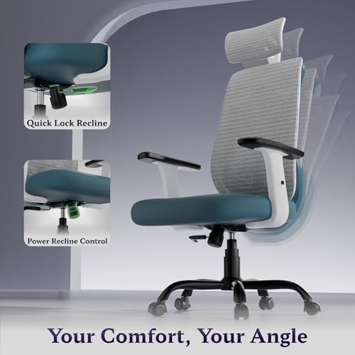 Image of Titan Ergonomic Office Chair for Home & Office | Adjustable Armrests | 120 Recline | Lumbar Support | Thick Cushioned Seat | Heavy-Duty Base | 3 Years Warranty (White Blue)