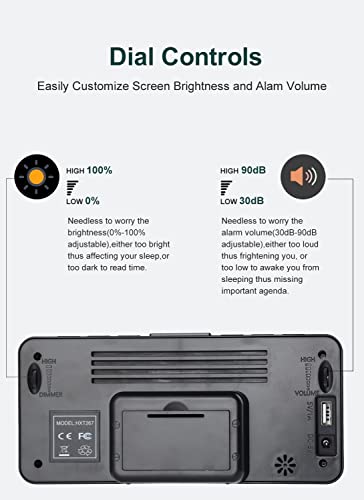 Boctop 7.5 In Digital Alarm Clock For Bedrooms, Bedside Clock With 0-100% Adjustable Brightness Dimmer, Snooze, Adjustable Volume, 12/24Hr, Easy To Set, Compact Desk Clock For Bedroom #TOP2