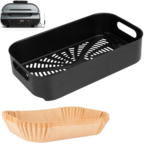 WEBROIL Air Fryer Basket & Paper Liner for Ninja FG551 Foodi Smart XL 6-in-1 Indoor Grill,Non-Stick Air Frying Combo Crisper Basket for Ninja Air Fryer Accessories Disposable Parchment Paper 100-Pack