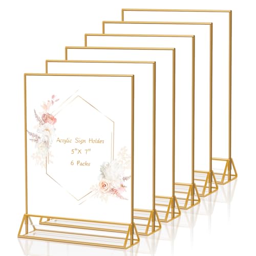 Acrylic Sign Holder 5X7 Double Sided Gold Picture Frames ,Display Stands
