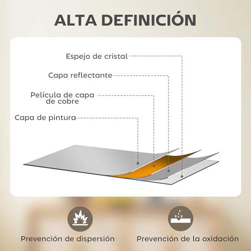 Miniatura 5 de Homcom Espejo De Pared, 70x90 Cm, Espejo De Baño Rectangular, Decorativo Para Salón, Entrada, Pasillo, Horizontal O Vertical, Negro