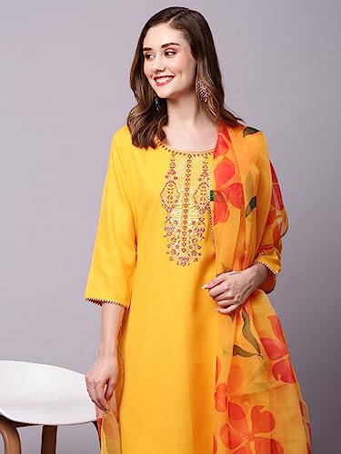 Kurta droite brodée GoSriKi ensemble premium en coton doux