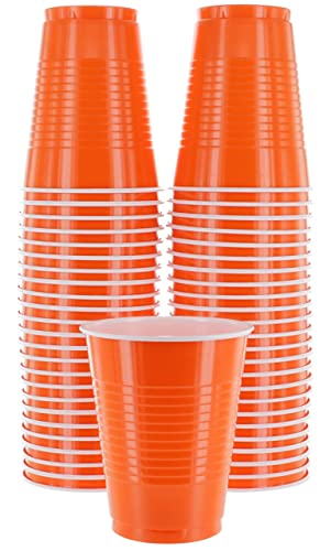 Amcrate Disposable Cups Orange 18-Ounce Plastic Party Cups Strong and Sturdy for Wedding Christmas Halloween 50 Pack