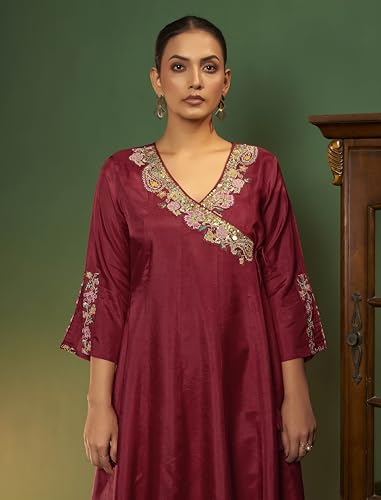 Kurta Chanderi rose haut de gamme brodé à motif floral chic - 4