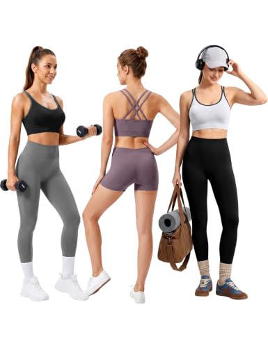 Image of VEQKING Strappy Cross Back Sports Bra for Women Removable Padded Yoga Bras