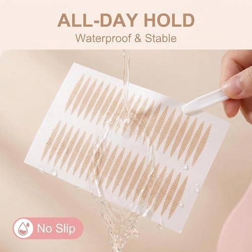 UPSTORE 500 Pairs(1000PCS) 24mm x 3mm Nude Portable Breathable Naturally Lace Style Invisible Single Sided Double Eyelid Tape Self-Adhesive Eyelid Stickers Eye Lift Strips with Y Fork