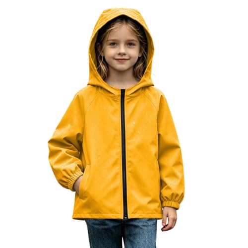 Image of Yellow Girls Waterproof Jacket Zip Up Hooded Rain Coats Pockets 13 Years