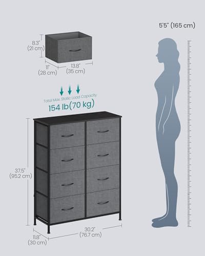 Image of SONGMICS BELLAH Collection - Dresser for Bedroom, Chest of Drawers, Storage Organizer Unit, Closet, Entryway, Steel, 8 Drawers, Modern, Slate Gray ULGS124GN02S