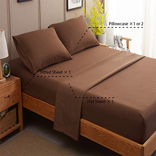 Image of SONORO KATE Bed Sheet Set Super Soft Microfiber 1800 Series Luxury Egyptian Sheets 18-Inch Deep Pocket Wrinkle and Hypoallergenic-3 Piece(Twin Brown)
