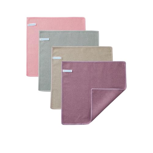 ROSSRORE Juego de 4 paños de cocina y paños de cocina multifuncionales superabsorbentes, absorbentes y absorbentes de aceite, juego de 4 en 4 colores con patrón de gofre