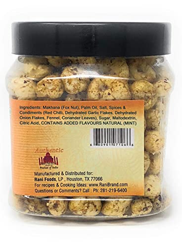 Image of Rani Jumbo Phool Makhana (Fox Nut /Popped Lotus Seed) Mint (Pudina) Savory Flavor 3.5oz (100g) PET Jar ~ Indian Tasty Treats | Vegan | NON-GMO | Indian Origin