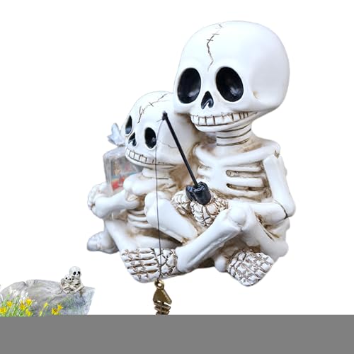 Generisch Skeleton Statue Garden Halloween Decorative Figure Fishing Garden Skeleton Sculpture Made of Resin for Windowsill Bookshelf Balcony Pond