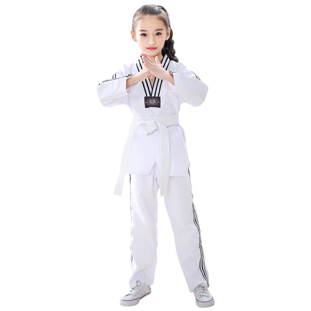 Kimono Karaté Enfant Garçon Confortable Professionnel Kimono Judo Fille Col en V Tenue de Taekwondo avec Ceinture